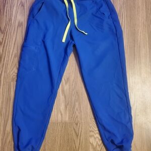 Figs Royal Blue Jogger Pants with Neon Yellow Drawstring